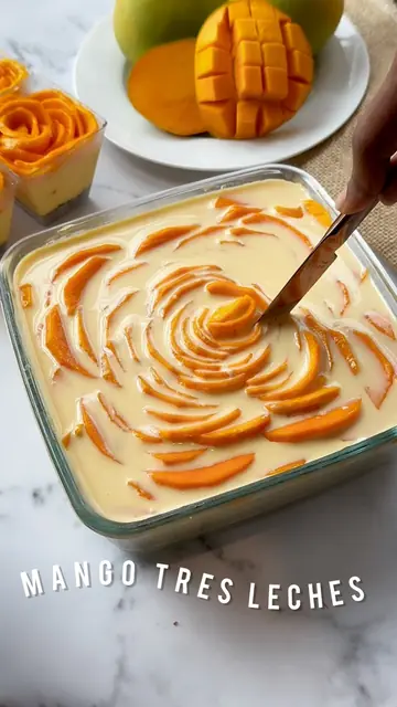Reel: mango tres leches dessert close-up